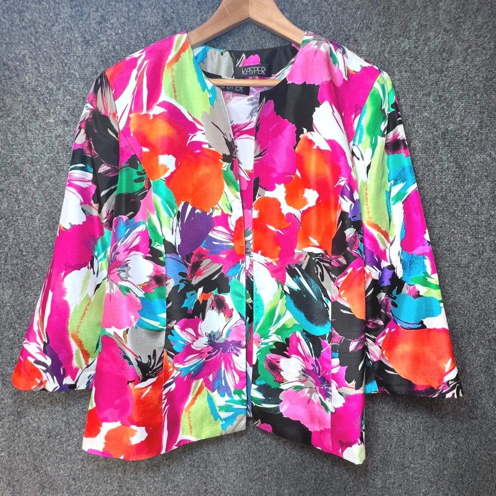 Kasper Womens 20W Floral Jacket and Shell Top Set Multi Color W7GWJ3AE336